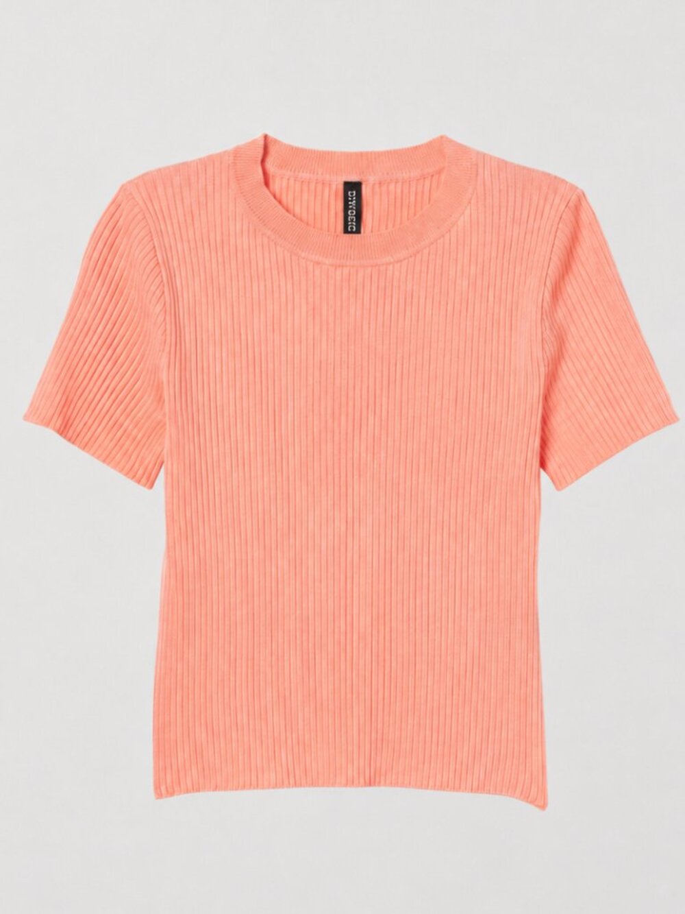H&M Coral Peach Ribbed Knit Short Sleeve Sweater Top